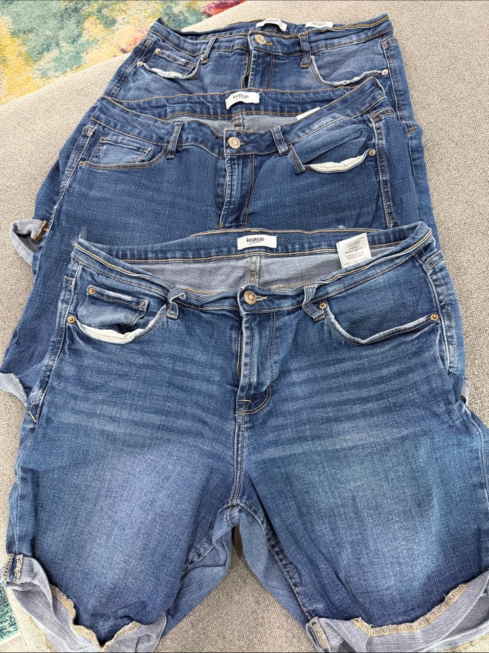 Kensie Blue Denim Roll-Cuff Jean Shorts set of 3 - Picture 1 of 1